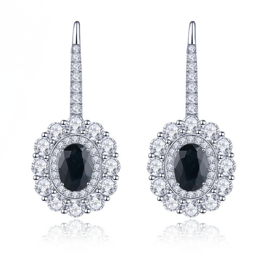 sapphire and white zircon double halo earrings in rhodium over sterling silver