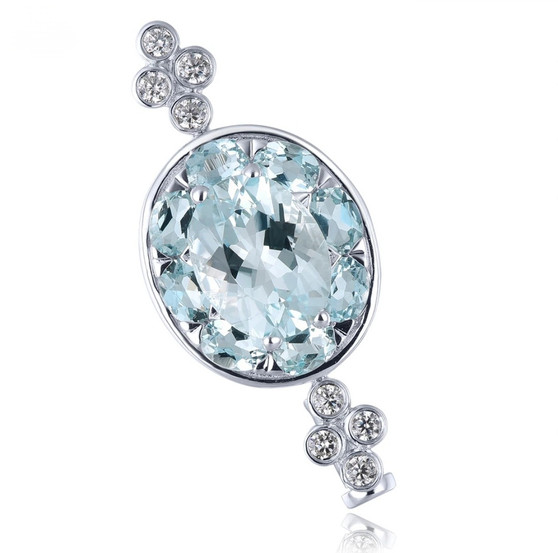 aquamarine and white zircon rhodium over sterling silver brooch