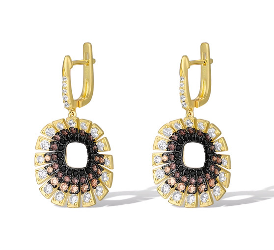 black spinel lab brown spinel and cz halo earrings in 18k yellow gold over sterling silver