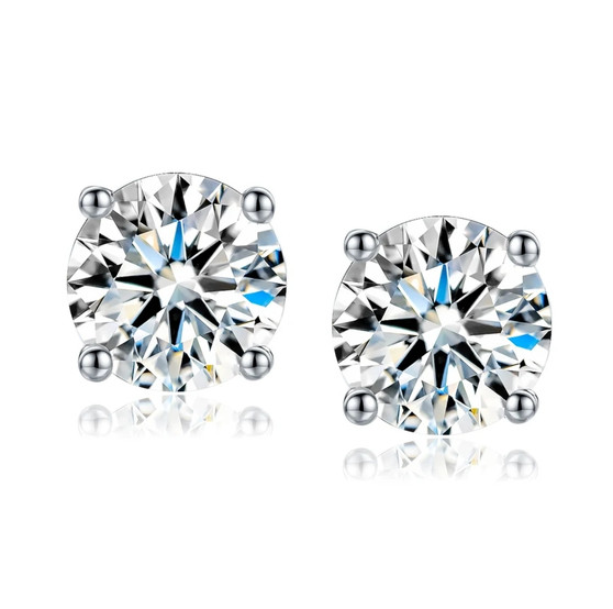 7mm round moissanite stud earrings in rhodium over sterling silver