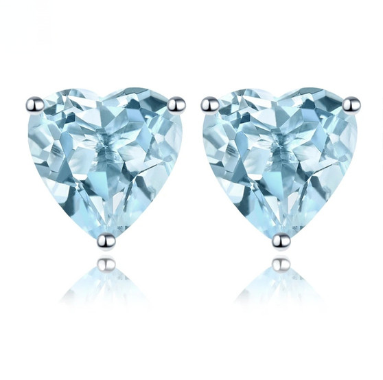 front view of aquamarine 7mm heart stud earrings in 14k white gold