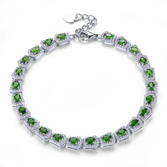chrome diopside and white zircon halo bracelet in rhodium over sterling silver