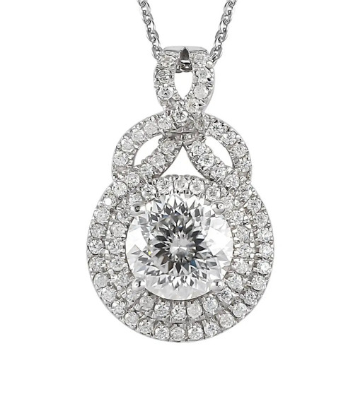 round moissanite cluster necklace in rhodium over sterling silver