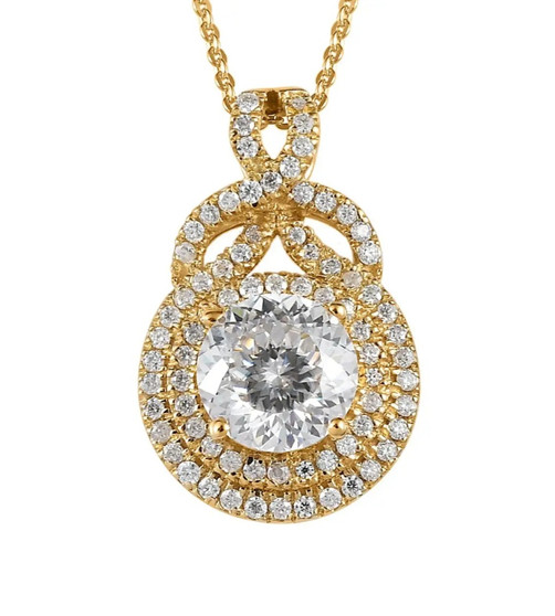 round moissanite cluster necklace in 18k yellow gold over sterling silver