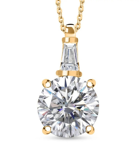 round and baguette moissanite necklace in 18k yellow gold over sterling silver