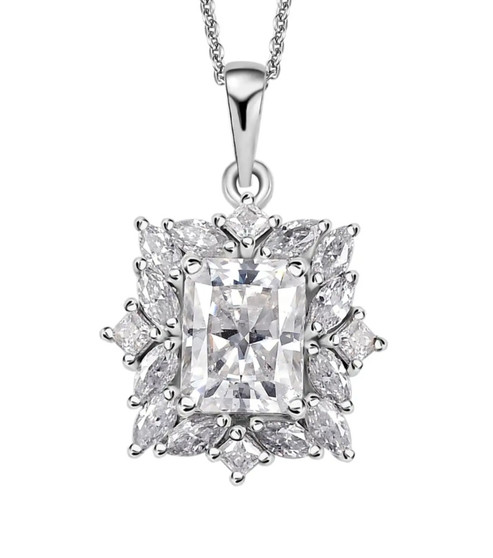 moissanite mix shape cluster necklace in rhodium over sterling silver