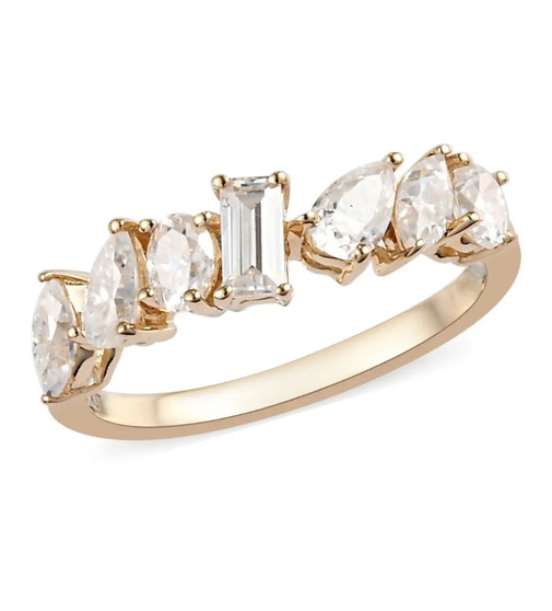 mixed shape moissanite band ring in 10k yellow gold