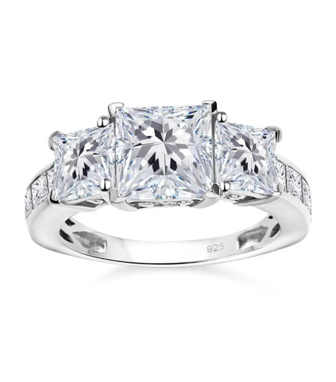 square cut moissanite wedding ring in rhodium over sterling silver