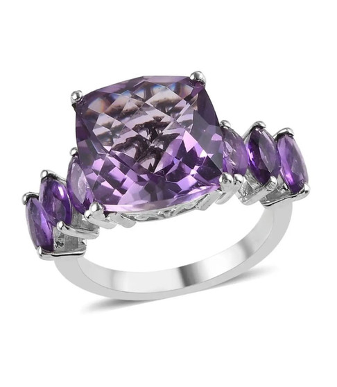 amethyst cushion and marquise ring in rhodium over sterling silver