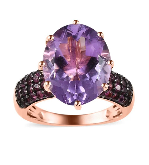 rose de france amethyst and rhodolite garnet ring in 18k rose gold over sterling silver