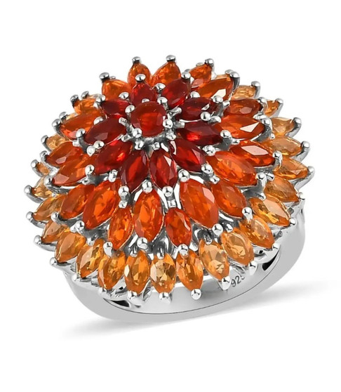 colors of fire opal cluster ring in rhodium over sterling silver