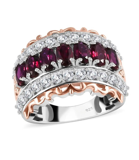 anthill garnet and zircon band ring in 18k rose gold and rhodium over sterling silver