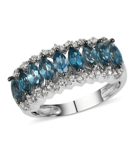 marquise london blue topaz and zircon band ring in rhodium over sterling silver
