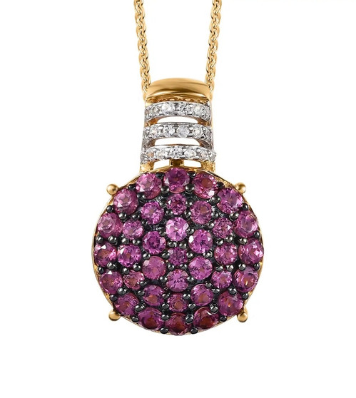 rhodolite garnet and white zircon pendant necklace in 18k yellow gold over sterling silver