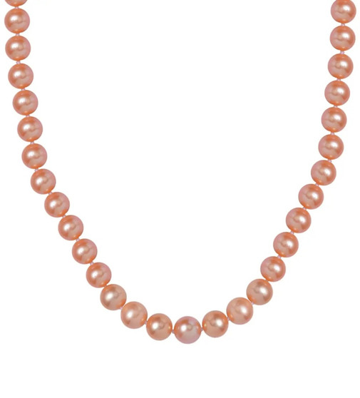 10mm peach freshwater pearl strand necklace with 14k yellow gold magnetic clasp 18"-20"