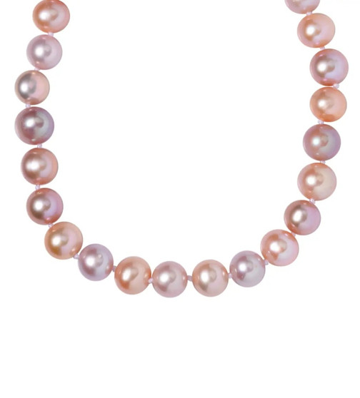 10mm multi freshwater pearl strand necklace with 14k yellow gold magnetic clasp 18"-20"