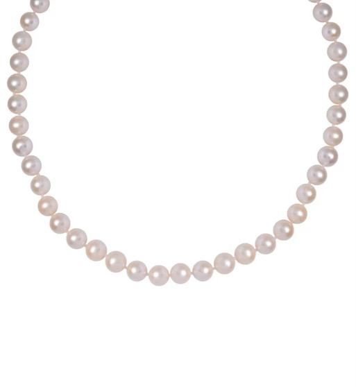 10mm white freshwater pearl strand necklace with 14k white gold magnetic clasp 18"-20"