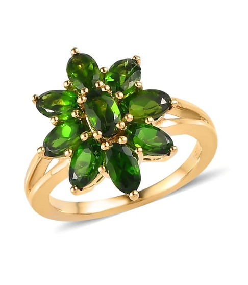 chrome diopside cluster ring in 18k yellow gold over sterling silver