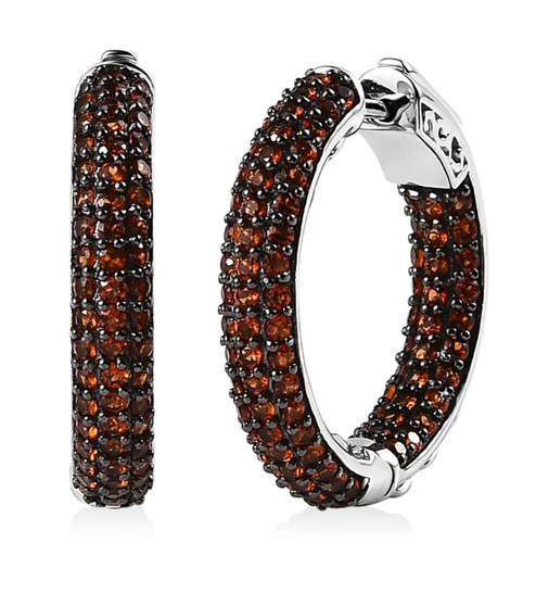 garnet inside out hoop earrings in rhodium over sterling silver