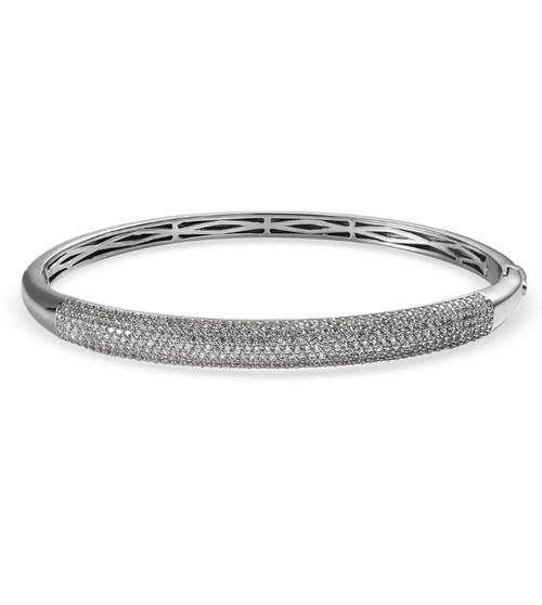 white zircon cluster bangle bracelet in rhodium over sterling silver