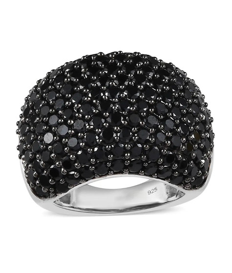 black spinel cluster wide band ring in black and white rhodium over sterling silver