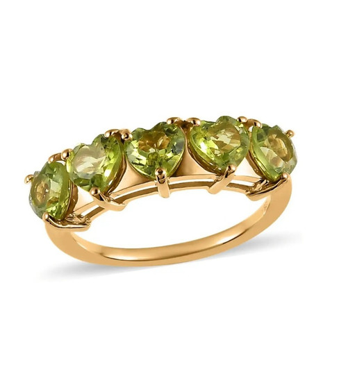 peridot heart five stone band ring in 18k yellow gold over sterling silver