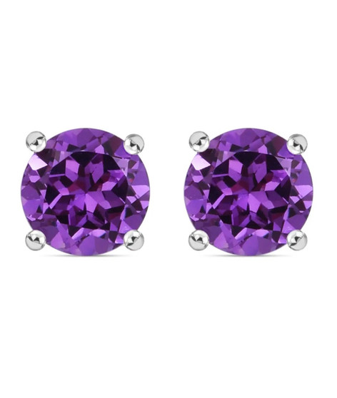 lab created alexandrite round stud earrings in rhodium over sterling silver