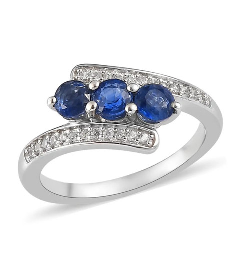 kyanite and zircon bypass ring in rhodium over sterling silver