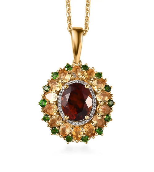 citrine and multi gem pendant necklace in 18k yellow gold over sterling silver front