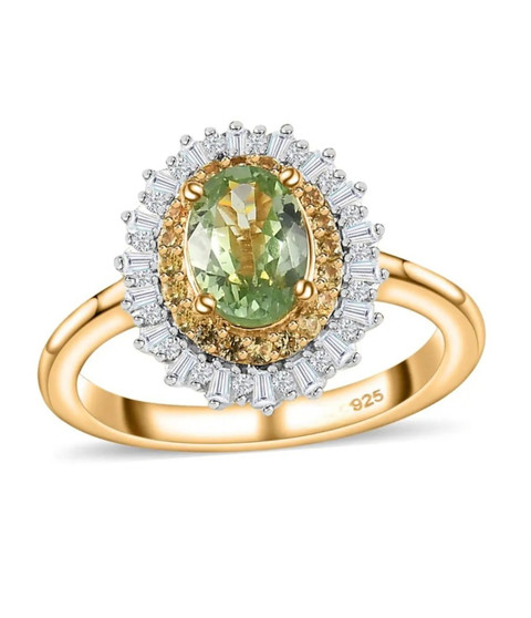 tsavorite garnet yellow sapphire and diamond halo ring in 18k yellow gold over sterling silver