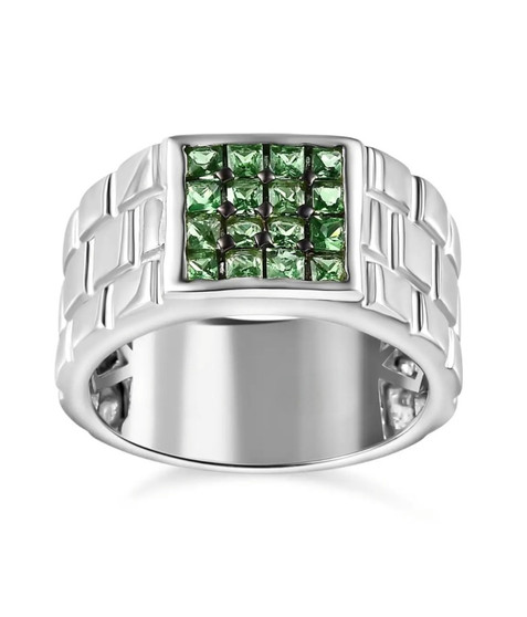tsavorite garnet gents ring in black and white rhodium over sterling silver