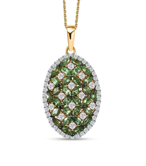 tsavorite garnet and moissanite pendant necklace in 18k yellow gold over sterling silver