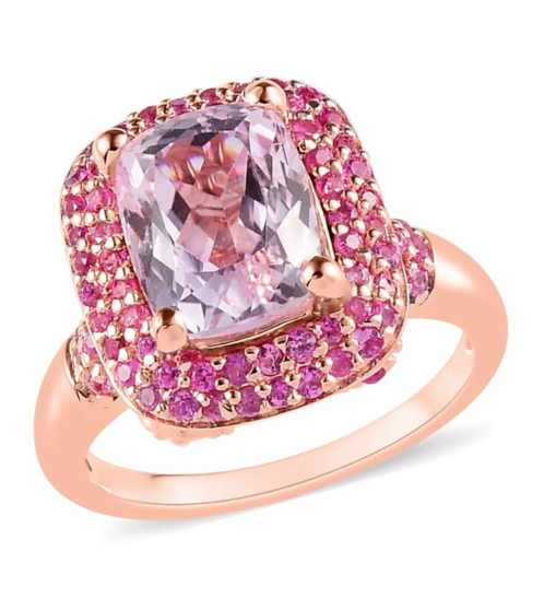 kunzite and pink sapphire ring in 18k rose gold over sterling silver