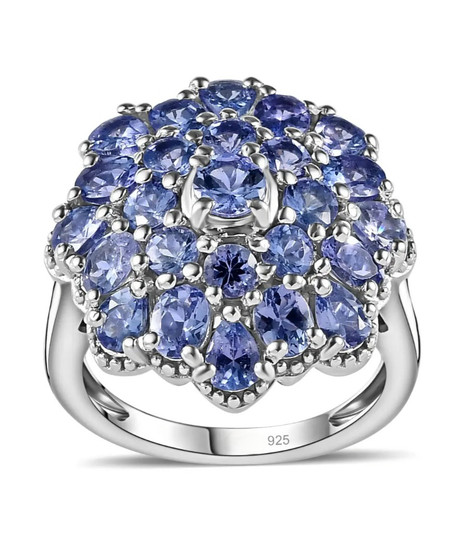 tanzanite cluster ring in rhodium over sterling silver