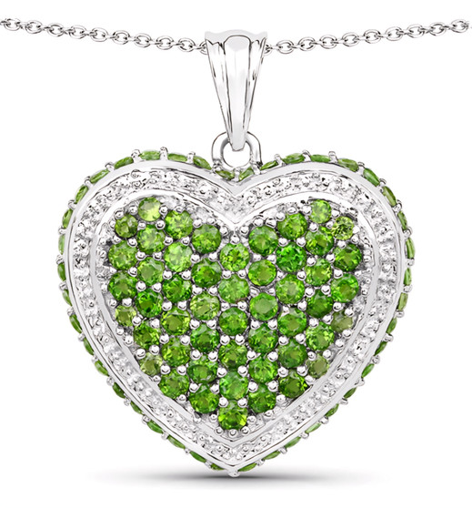 chrome diopside heart cluster pendant necklace in rhodium over sterling silver