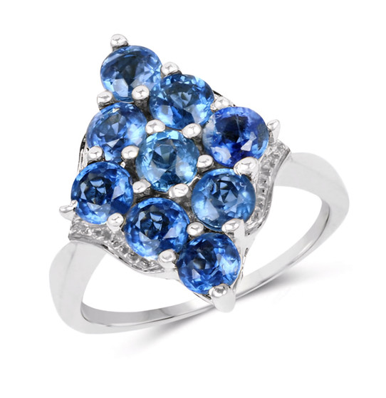 kyanite round cluster ring in rhodium over sterling silver
