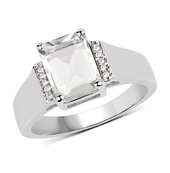 prasiolite and white topaz ring in rhodium over sterling silver