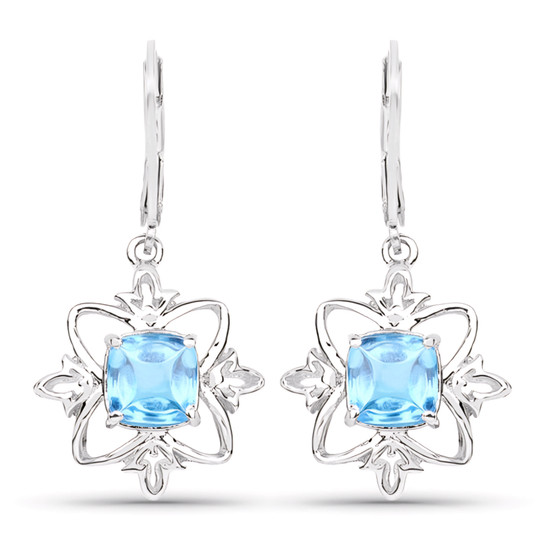 blue topaz leverback earrings in rhodium over sterling silver
