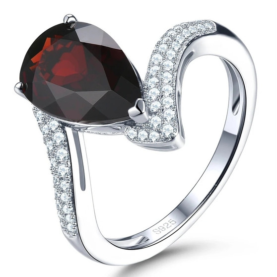 black garnet and white zircon ring in sterling silver