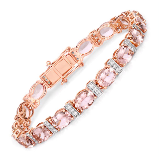 front view of morganite and diamond tennis bracelet in 14k rose gold