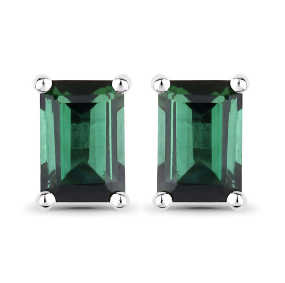 emerald cut green tourmaline stud earrings in 14k white gold