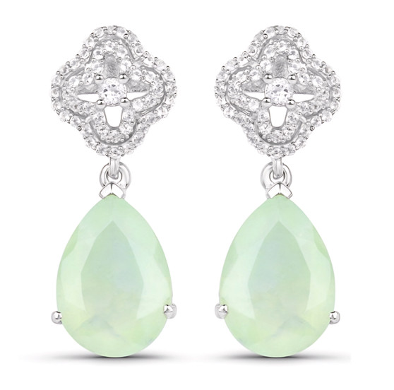 prehnite and white topaz dangle earrings in rhodium over sterling silver