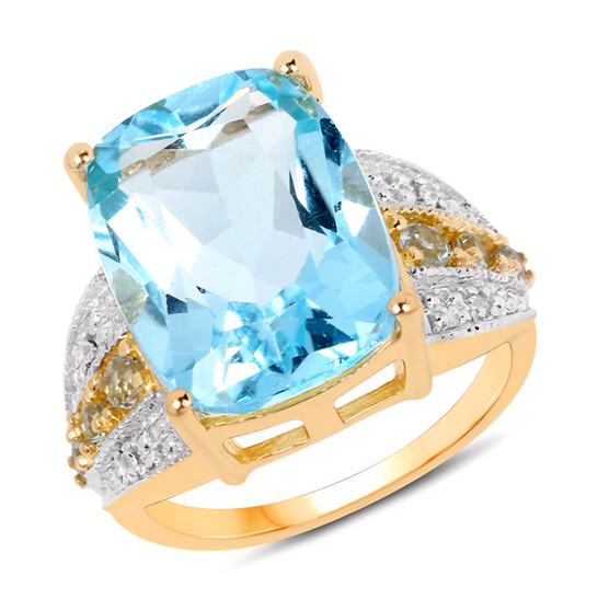 sky blue topaz and white topaz ring in 14k yellow gold over sterling silver