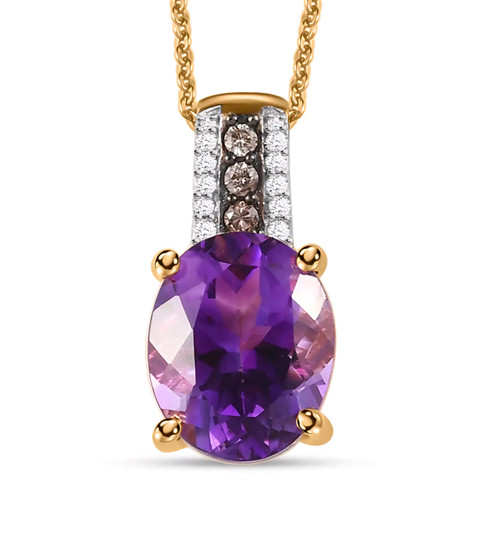 amethyst champagne and white diamond pendant necklace in 18k yellow gold over sterling silver