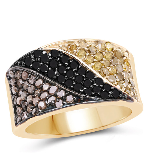 yellow black and champagne diamond ring in 14k yellow gold and black rhodium over sterling silver