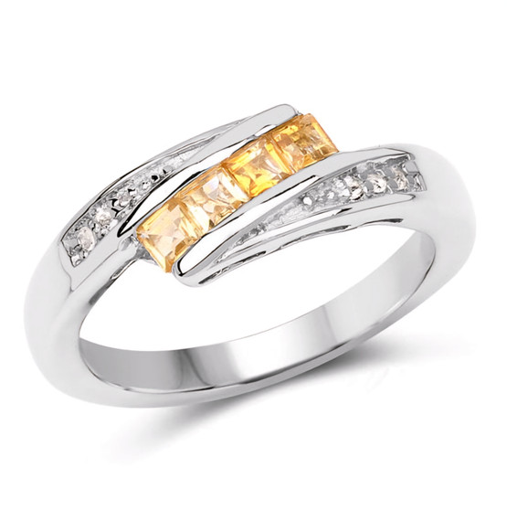 citrine and white topaz bypass ring in rhodium over sterling silver