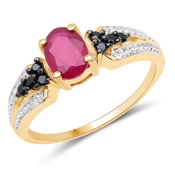 ruby and black spinel ring in rhodium and 14k yellow gold over sterling silver