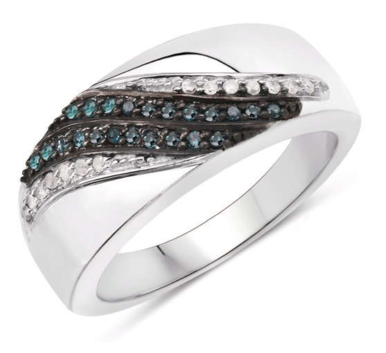 blue and white diamond mens band ring in rhodium over sterling silver