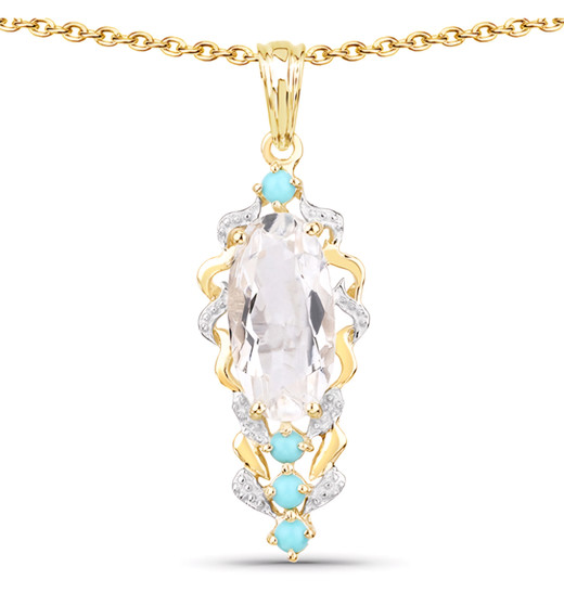 crystal quartz and turquoise pendant necklace in 14k yellow gold and rhodium over sterling silver