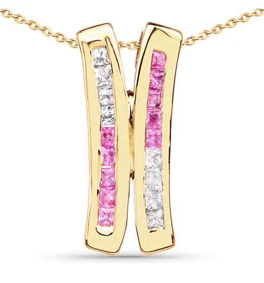 pink and white sapphire pendant necklace in rhodium over sterling silver